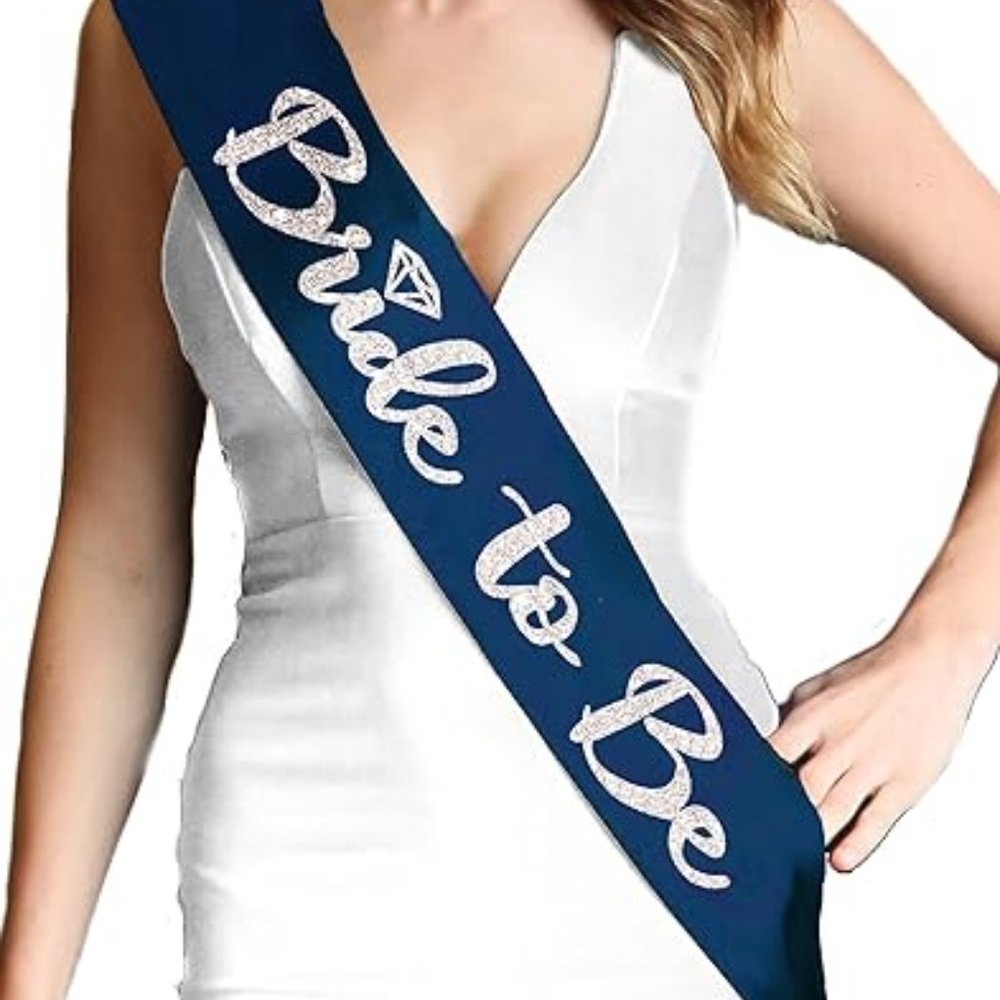 Navy Blue Rhinestone Bride to Be Sash